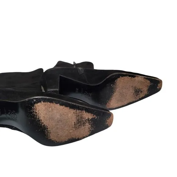 Italian Suede Leather Zip Booties Black 36.5