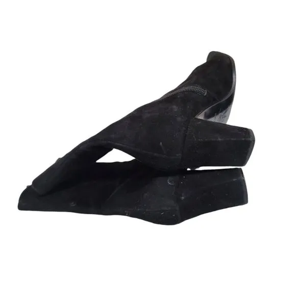 Italian Suede Leather Zip Booties Black 36.5