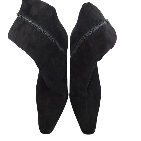 Italian Suede Leather Zip Booties Black 36.5