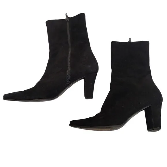 Italian Suede Leather Zip Booties Black 36.5