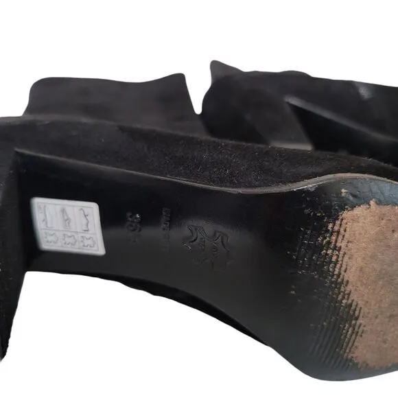 Italian Suede Leather Zip Booties Black 36.5