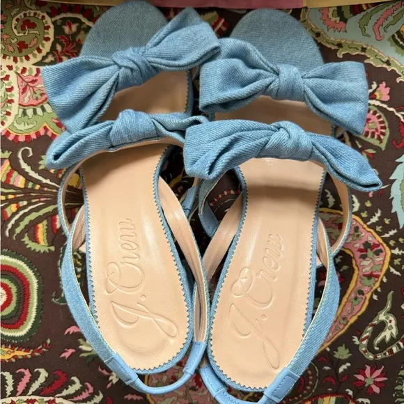J Crew Lucie Bow Slingback Sandals in Denim Twill