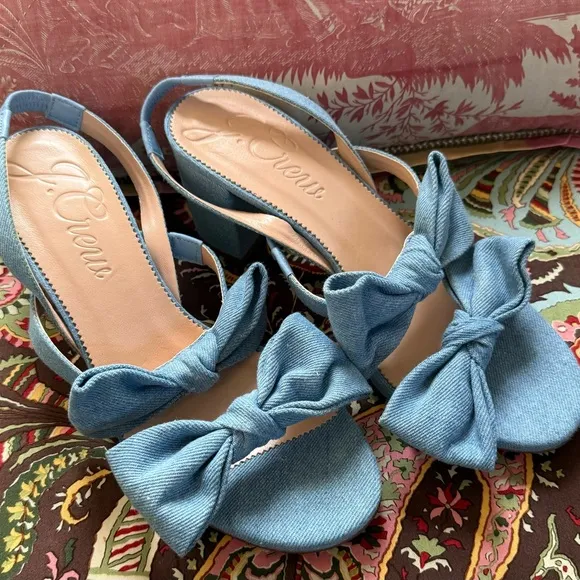 J Crew Lucie Bow Slingback Sandals in Denim Twill