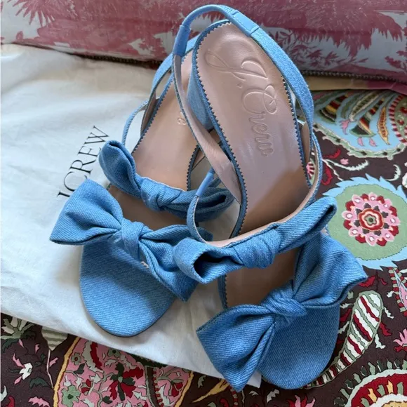 J Crew Lucie Bow Slingback Sandals in Denim Twill