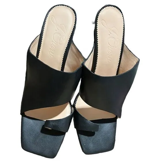 J Crew Shoes Womens 10 Black Leather Ava toe-ring High Heels Abstract Open BP319