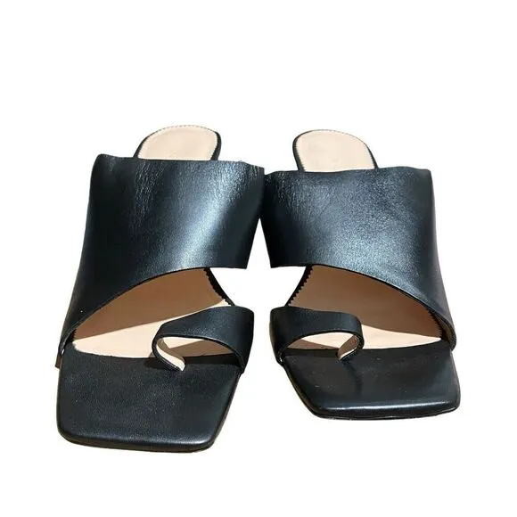 J Crew Shoes Womens 10 Black Leather Ava toe-ring High Heels Abstract Open BP319