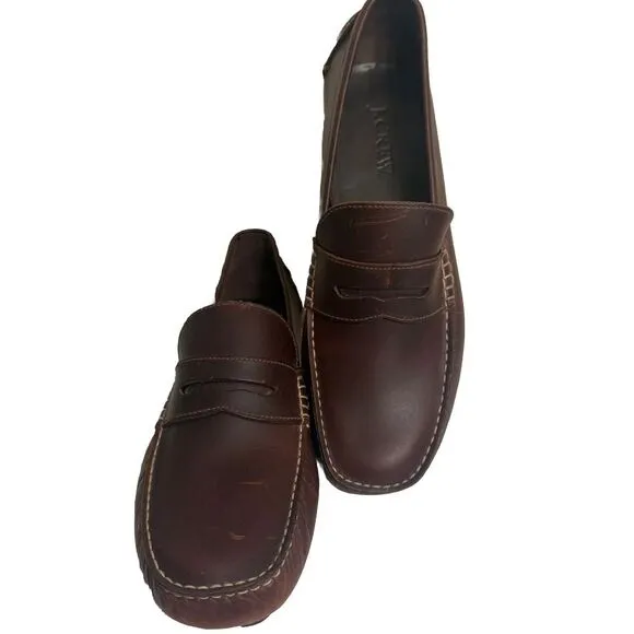 J‎ Crew Thompson Leather Driving Shoes Men's Size 9M Brown Penny Loafer