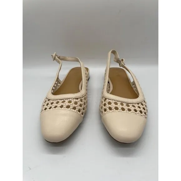 J. Crew Woven Slingback Flats Womens Sz 8 Cream Buckle Preppy Corpcore Office
