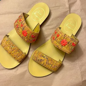 Jack Rogers  embroidered double-strap flat sandals/slide sz 6M