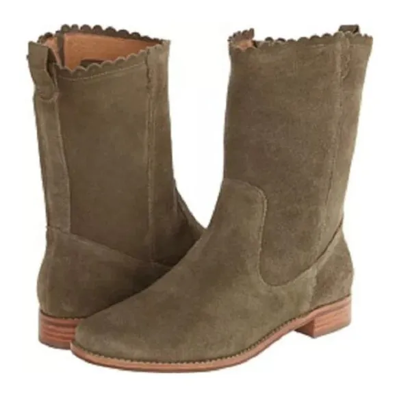 Jack Rogers Scalloped Edge Carly Boot-Olive Suede