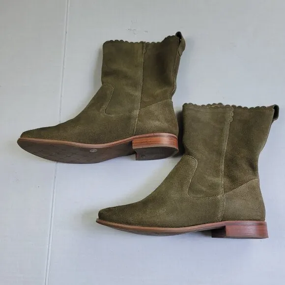 Jack Rogers Scalloped Edge Carly Boot-Olive Suede