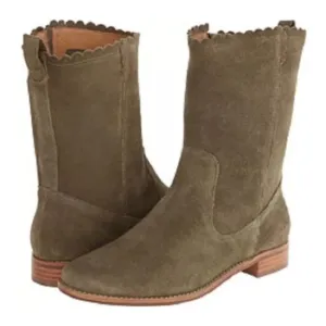 Jack Rogers Scalloped Edge Carly Boot-Olive Suede