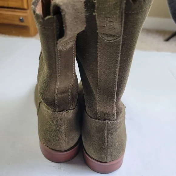 Jack Rogers Scalloped Edge Carly Boot-Olive Suede