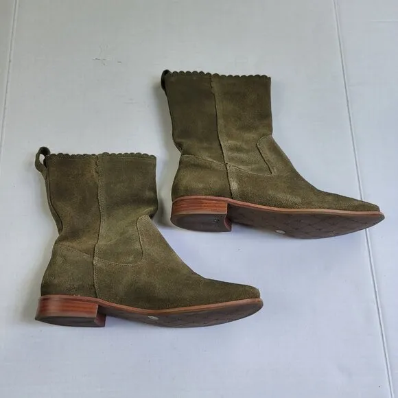 Jack Rogers Scalloped Edge Carly Boot-Olive Suede