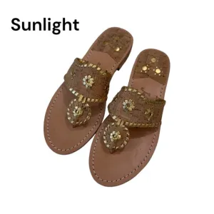 Jack Rogers Womens 6M Gold Cork Leather Sandal Slip-On 1'' Block Comfort Heeled
