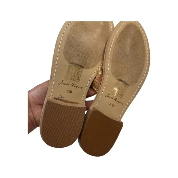 Jack Rogers Womens 6M Gold Cork Leather Sandal Slip-On 1'' Block Comfort Heeled