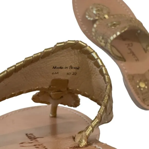 Jack Rogers Womens 6M Gold Cork Leather Sandal Slip-On 1'' Block Comfort Heeled