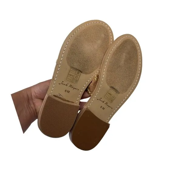 Jack Rogers Womens 6M Gold Cork Leather Sandal Slip-On 1'' Block Comfort Heeled