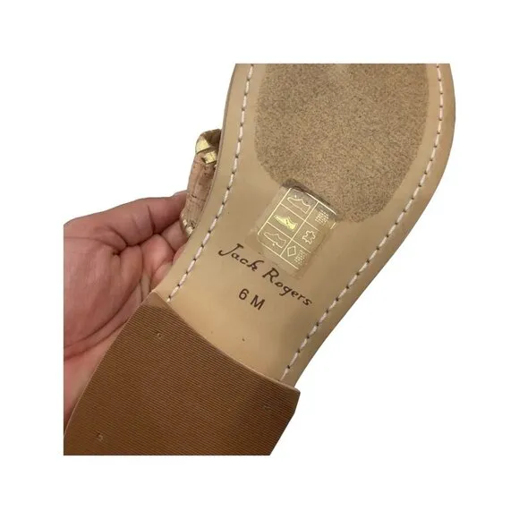 Jack Rogers Womens 6M Gold Cork Leather Sandal Slip-On 1'' Block Comfort Heeled