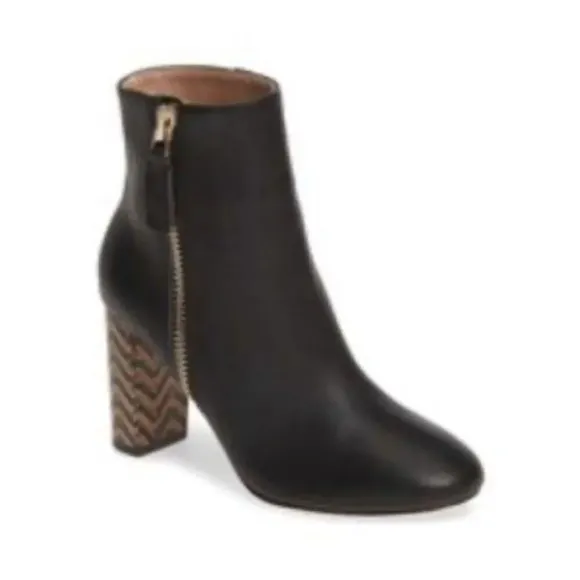 JAMES CHAN | Delia Black Ankle Boots Booties Herringbone Chevron | Size 8.5