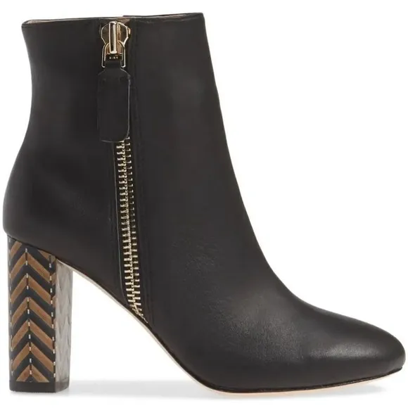 JAMES CHAN | Delia Black Ankle Boots Booties Herringbone Chevron | Size 8.5