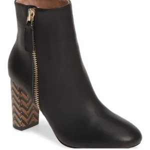 JAMES CHAN | Delia Black Ankle Boots Booties Herringbone Chevron | Size 8.5