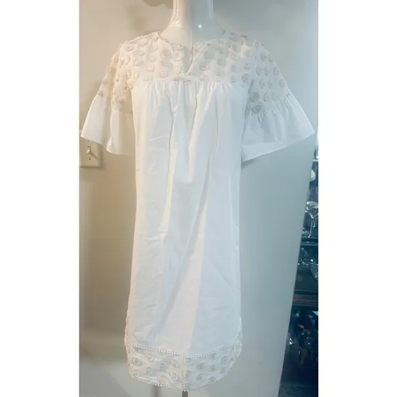 J.Crew Cream Bell Sleeve Fringe Dot Sheath Dress – Size 0