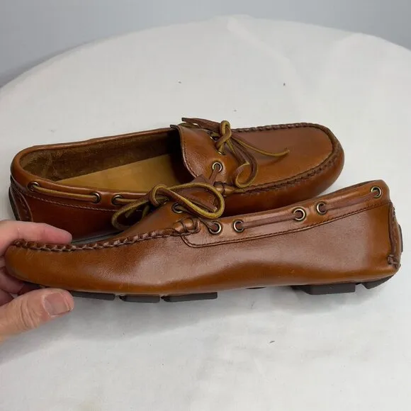 J.Crew Mens $178 Leather Driving Shoes in Lemon Tea Size 9 BW468