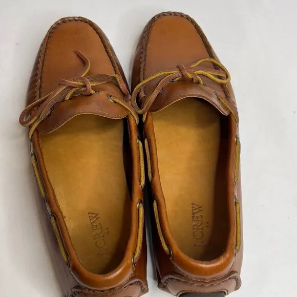 J.Crew Mens $178 Leather Driving Shoes in Lemon Tea Size 9 BW468