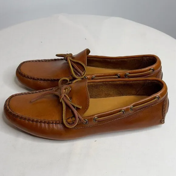 J.Crew Mens $178 Leather Driving Shoes in Lemon Tea Size 9 BW468