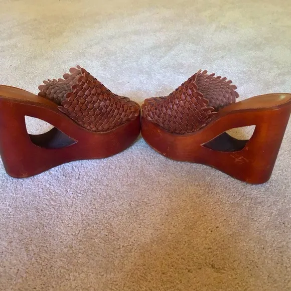 Jeffrey Campbell Comeback Brown Woven Leather Wedge Sandals
