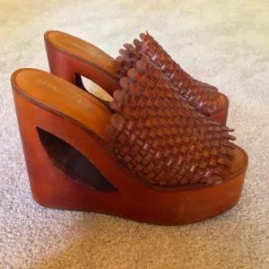 Jeffrey Campbell Comeback Brown Woven Leather Wedge Sandals