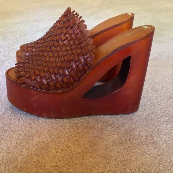 Jeffrey Campbell Comeback Brown Woven Leather Wedge Sandals