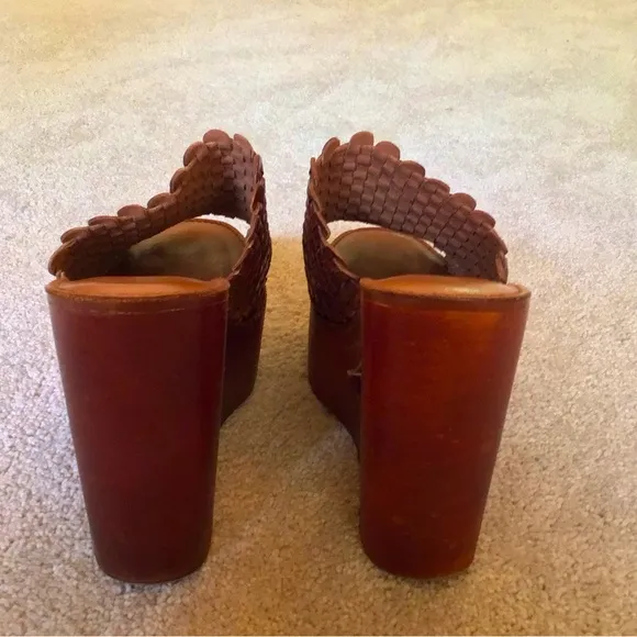 Jeffrey Campbell Comeback Brown Woven Leather Wedge Sandals