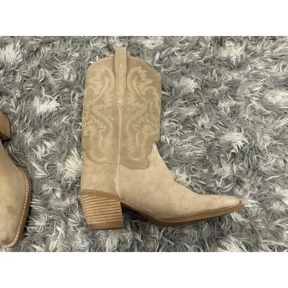 Jeffrey Campbell Dagget Heeled Boots Sand Suede 9 USED