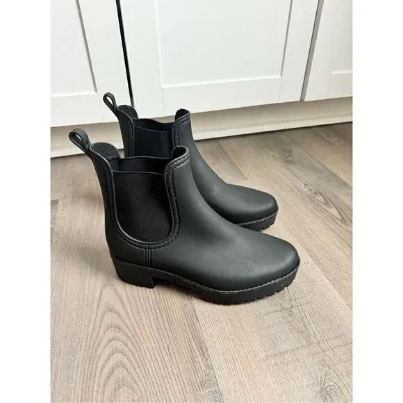 Jeffrey Campbell Havana Black Chelsea Ankle Rain Boots Size 6