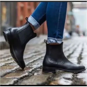 Jeffrey Campbell Havana Black Chelsea Ankle Rain Boots Size 6