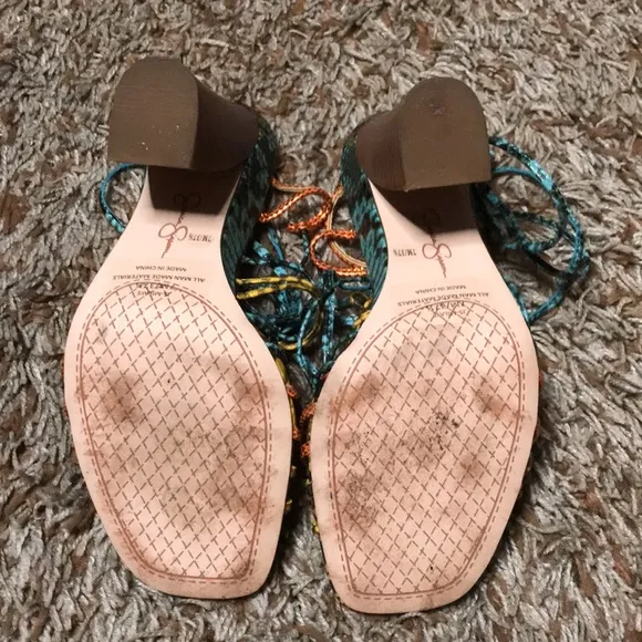 Jessica Simpson mustard combo hippie snake print heels