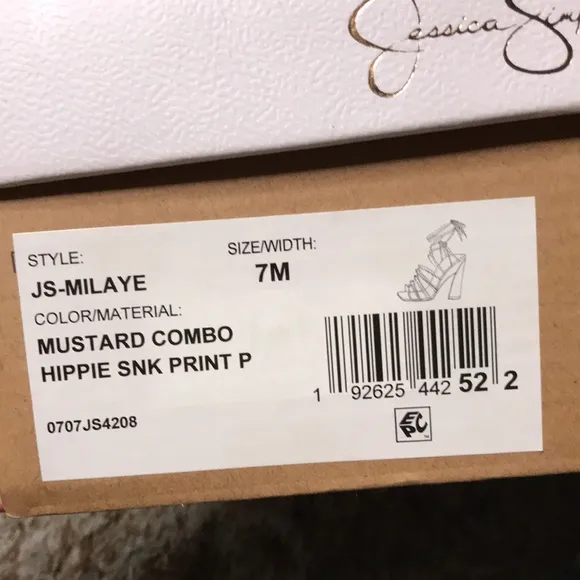 Jessica Simpson mustard combo hippie snake print heels