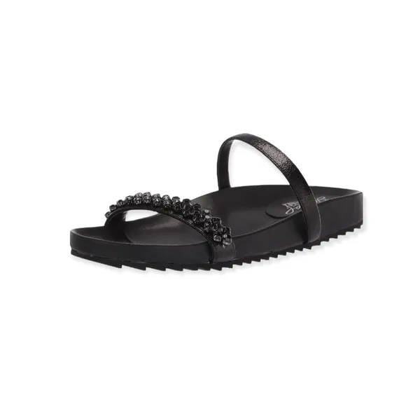 Jewel Badgley Mischka Black Ossie Footbed Rhinestone Sandals