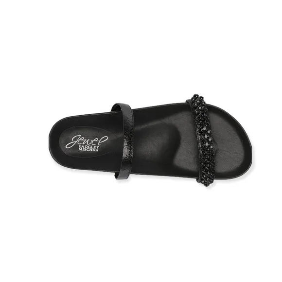 Jewel Badgley Mischka Black Ossie Footbed Rhinestone Sandals