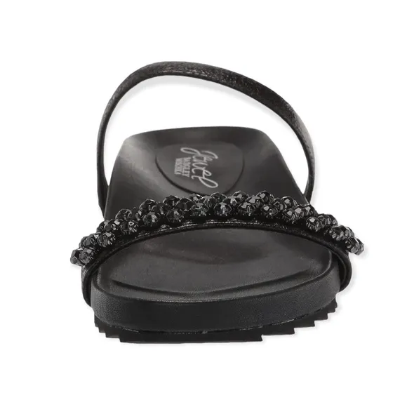 Jewel Badgley Mischka Black Ossie Footbed Rhinestone Sandals