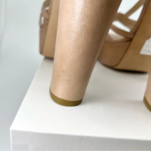 JFK Made in Italy Leather Heels Strappy T Bar Nude Block High Heel Shoes
