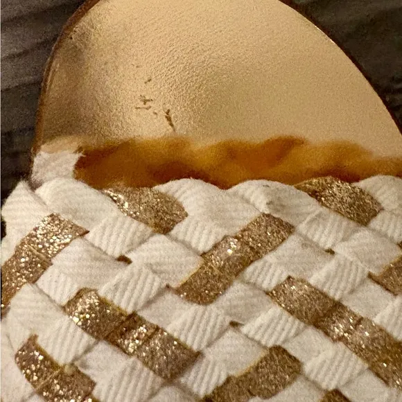 Jimmy Choo Gold and White Sandals with Braided Straps