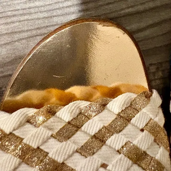 Jimmy Choo Gold and White Sandals with Braided Straps