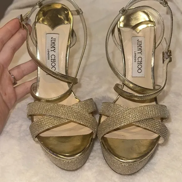 Jimmy Choo Gold Strappy High Heels