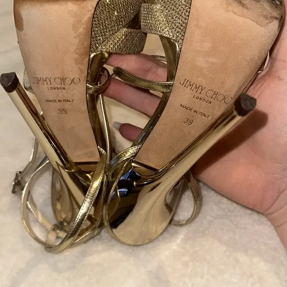 Jimmy Choo Gold Strappy High Heels