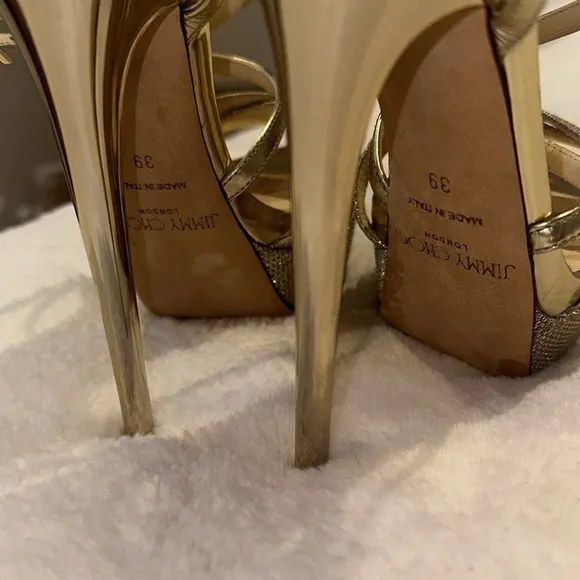 Jimmy Choo Gold Strappy High Heels