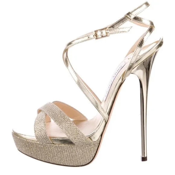 Jimmy Choo Gold Strappy High Heels