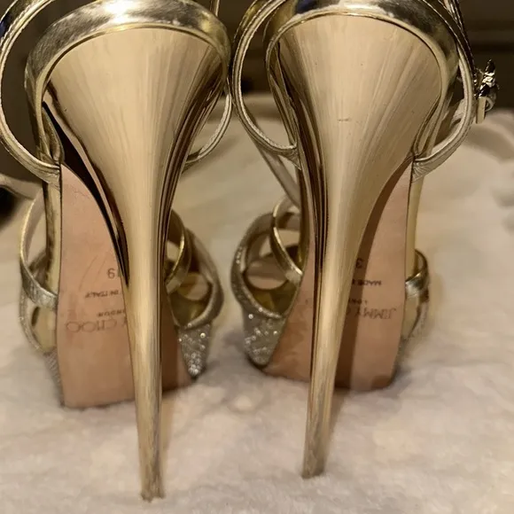 Jimmy Choo Gold Strappy High Heels